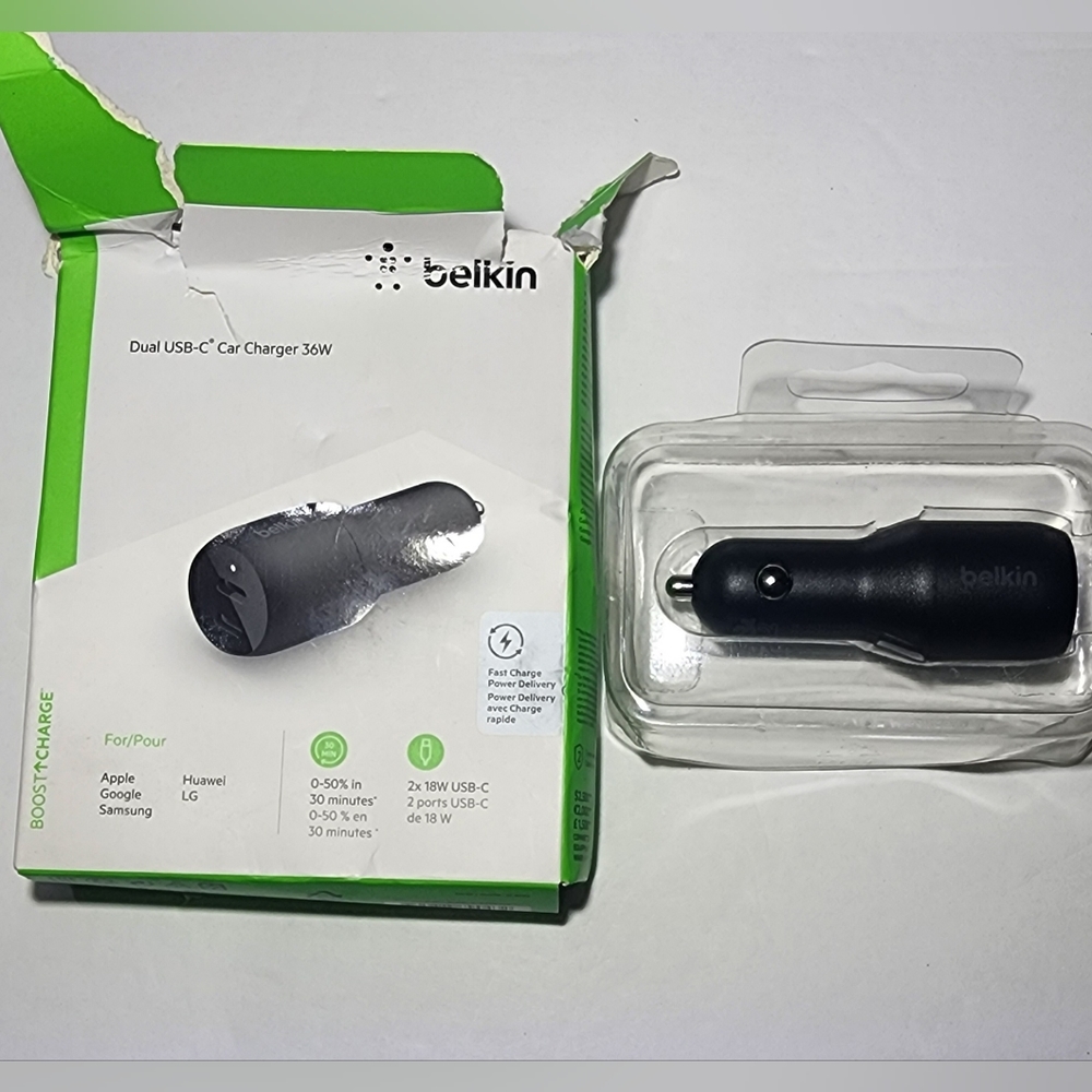 Belkin dual USB-C 36 watt car adapter
